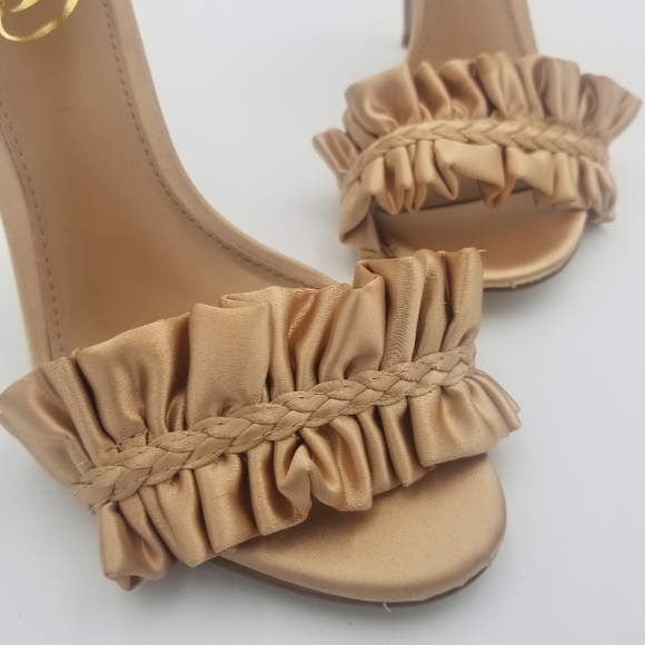 Sam Edelman Sawyer Satin Ruffle Ankle Strap Heels, Rosa Blush, Women's 6.5 - Picture 2 of 16